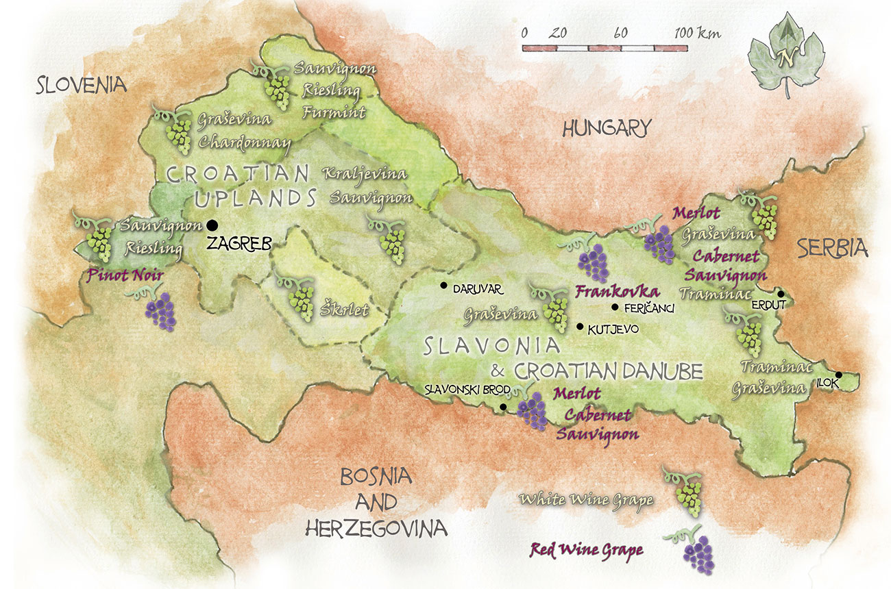 Map of Croatia Uplands, Slavonia and Danube