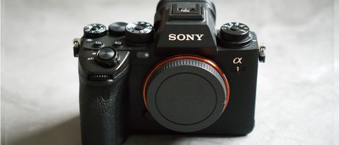 The Sony A1 camera, also known as the Alpha 1, is seen on a marble textured background