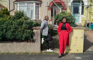 Scarlette Douglas and brother Stuart outside a pebbledash property