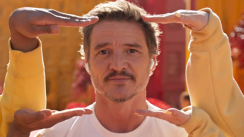 Pedro Pascal in Apple&#039;s Someday ad promoting the AirPods 4 with Active Noise Cancellation.