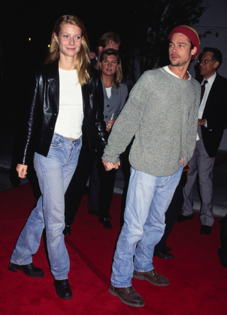 Gwyneth Paltrow and her partner Brad Pitt attend the Burbank premiere of 'Copycat' at Warner Bros Studios in Burbank, California, 18th October 1995