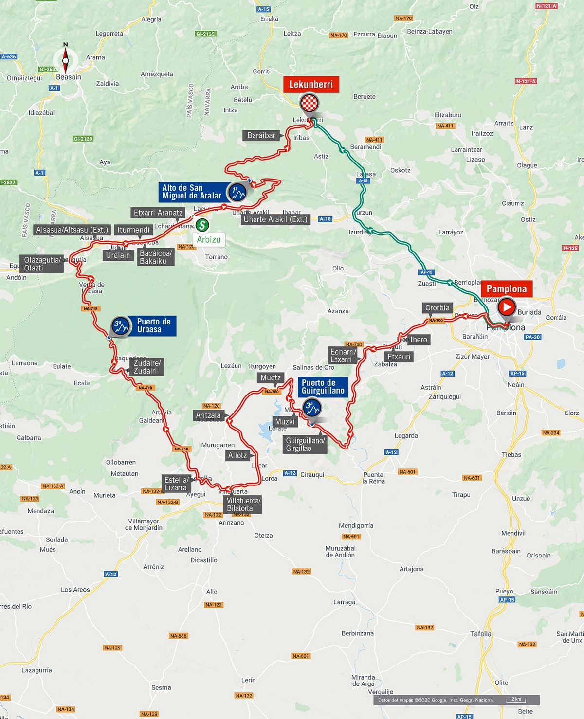 Stage 2 map 2020 Vuelta a Espana