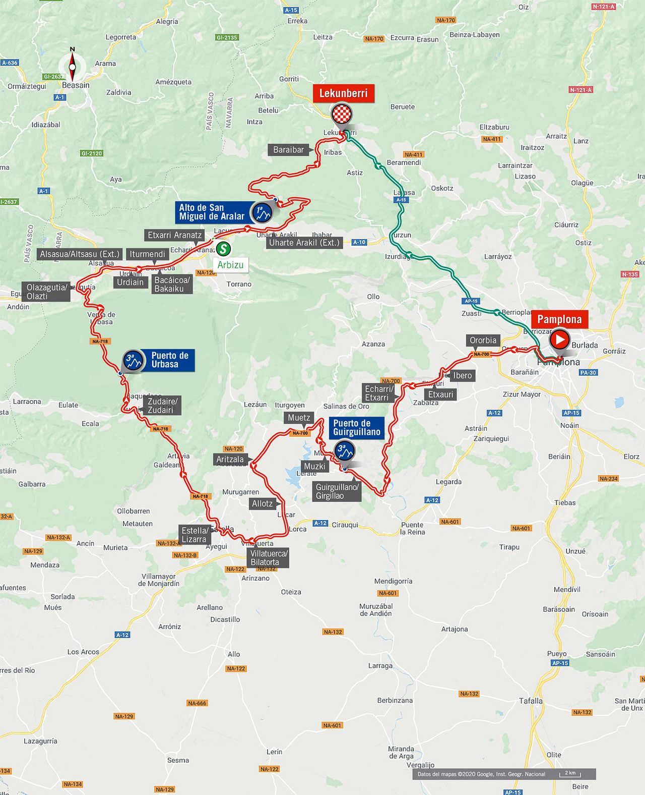Stage 2 map 2020 Vuelta a Espana