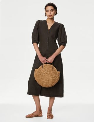 M&S Collection, Linen Rich V-Neck Midi Tea Dress