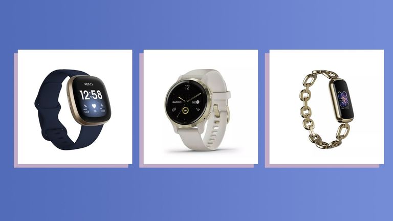 three of the best fitness trackers on purple background