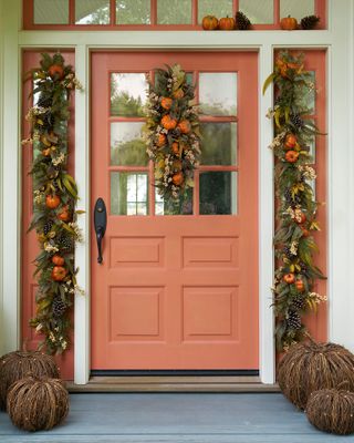 Porch decorated for thanksgiving