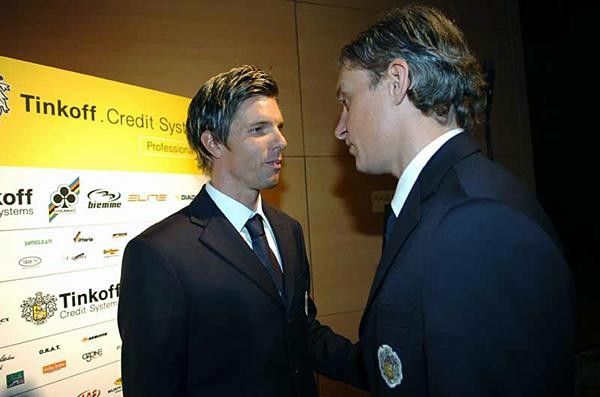 Danilo Hondo and Oleg Tinkov share a moment.