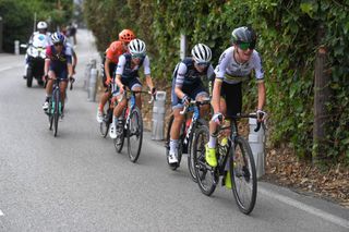 NICE FRANCE AUGUST 29 Annemiek Van Vleuten of The Netherlands and Team Mitchelton Scott World Champion Jersey Elisa Longo Borghini of Italy and Team Trek Segafredo Elisabeth DeignanArmitstead of The United Kingdom and Team Trek Segafredo Marianne Vos of The Netherlands and Team CCC Liv Katarzyna Niewiadoma of Poland and Team Canyon Sram Racing Demi Vollering of The Netherlands and Team Parkhotel Valkenburg Breakaway during the 7th La Course 2020 by Le Tour de France a 96km race from Nice to Nice TDF2020 LeTour on August 29 2020 in Nice France Photo by Tim de WaeleGetty Images