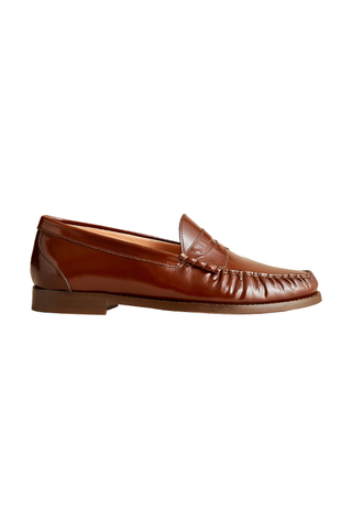 J. Crew brown Winona Penny Loafers on white background