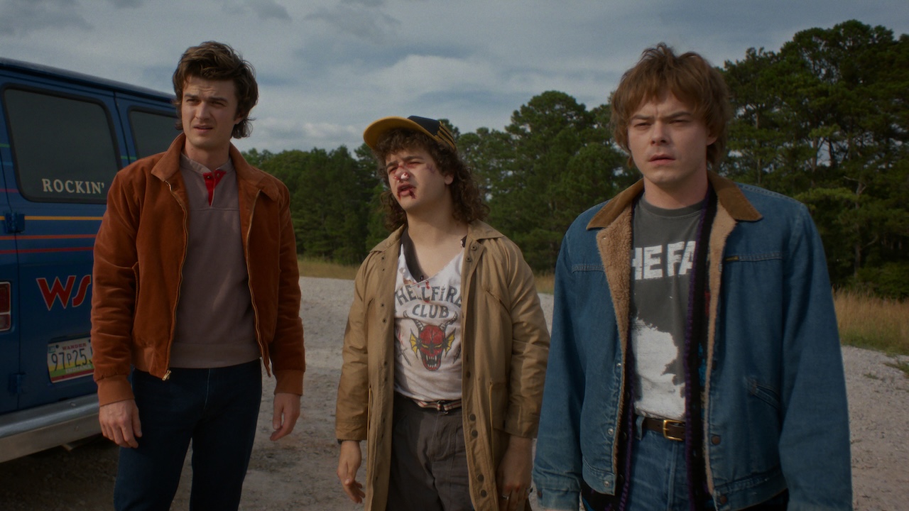 Steve, Dustin, and Jonathan looking unhappy in Season 5 Volume 1 of Stranger Things