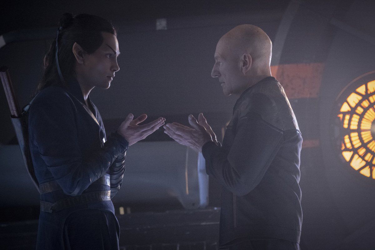 Evan Evagora as Elnor and Sir Patrick Stewart as Jean-Luc Picard in "Star Trek: Picard" Episode 4: Absolute Candor