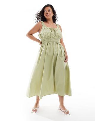 Asos Design Curve Wide Strap Channel Waist Midi Sundress in Sage