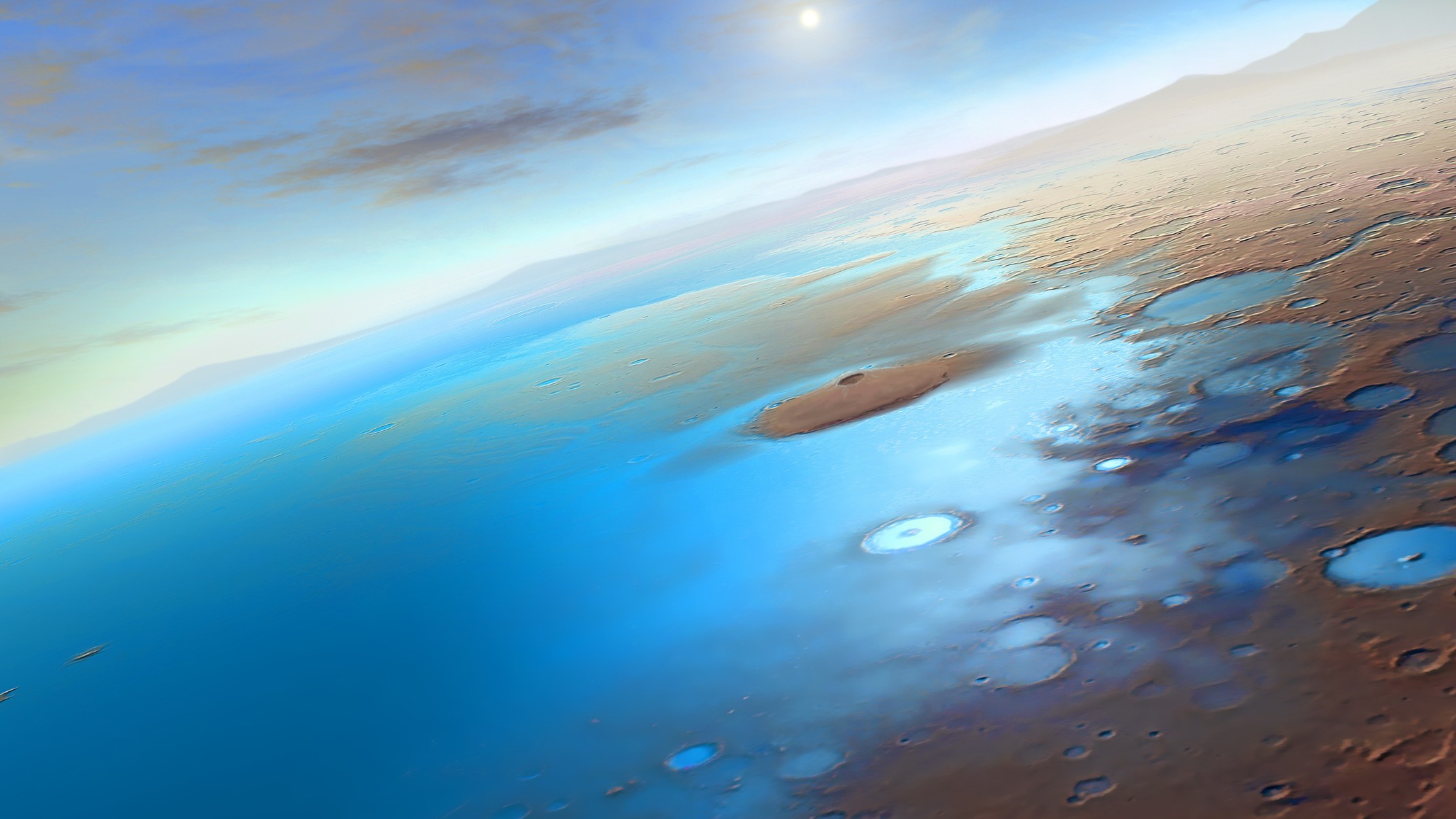 graphic illustration showing what it might look like if there were a large ocean on Mars