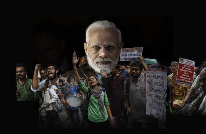 India Prime Minister Narendra Modi and protesters