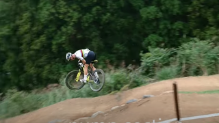 Nino Schurter sending it with style at the Tokyo Olympics
