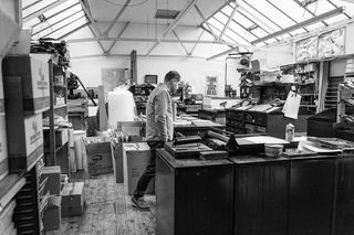 Printmaker and designer Anthony Burrill in his studio