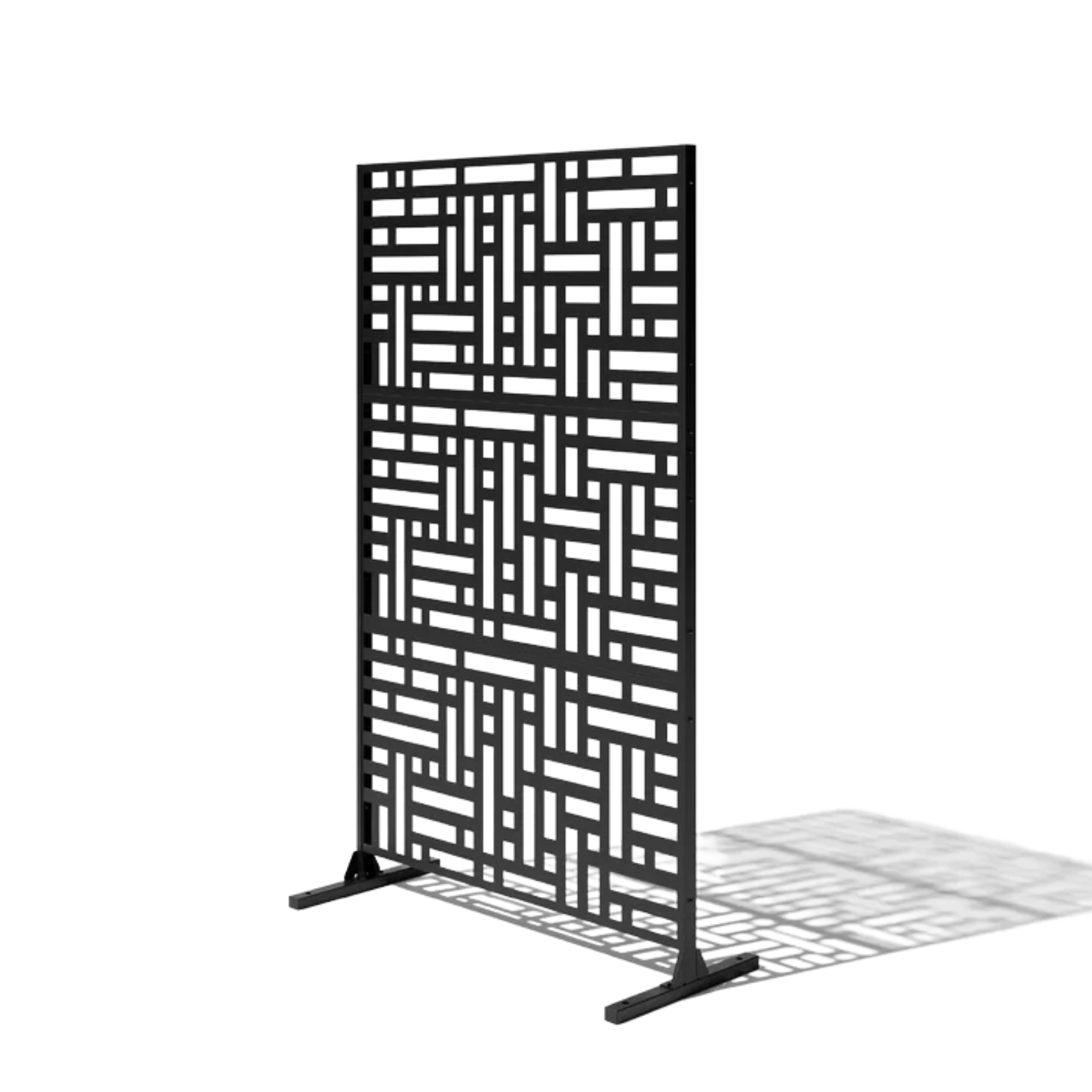 black privacy screen with geometric motif