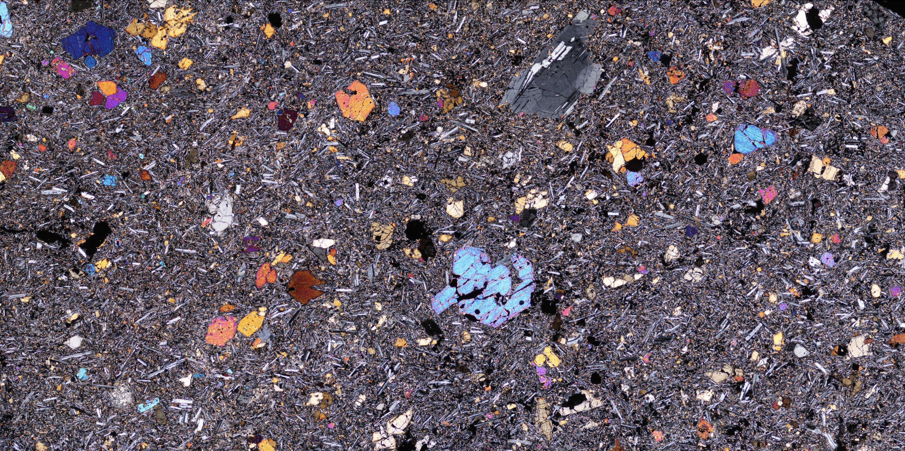 Microscope image of a thin sliver of one of the volcanic rocks from Afar, Ethiopia.