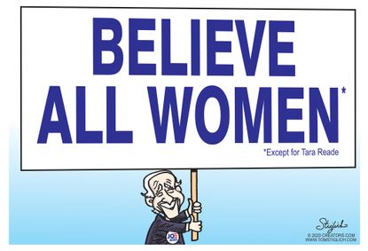 Political Cartoon U.S. believe women except for Tara Reade accuses Biden