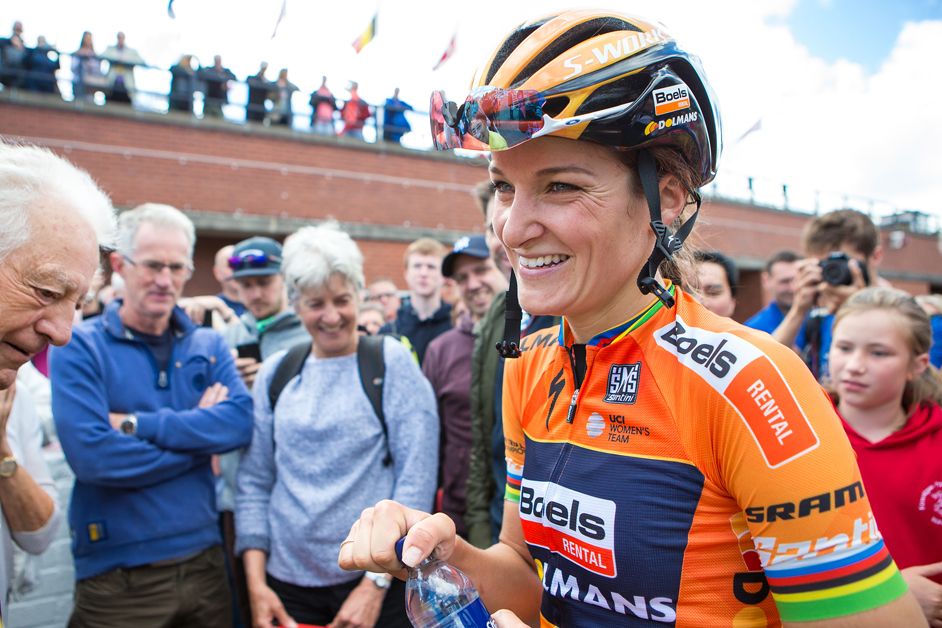 Lizzie Deignan after crossing the line