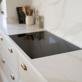 quartz worktop with built-in hob