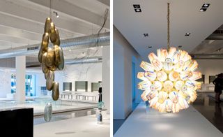 Left: ’Bocci 73.19’, by Omer Arbel. Right: ’Sphere’ chandelier, by the Campana brothers, for Lasvit