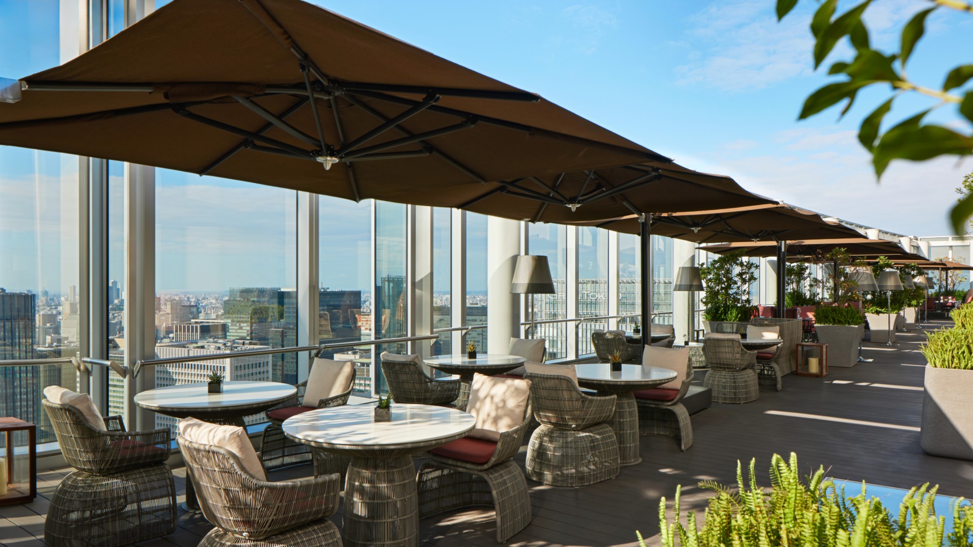 The Bulgari Hotel lounge terrace with views of Tokyo