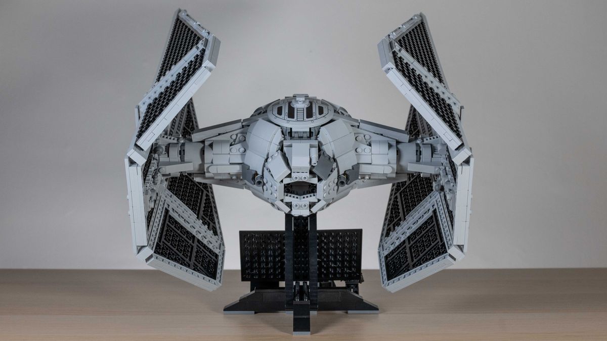 Lego TIE Interceptor, rear view on a neutral background