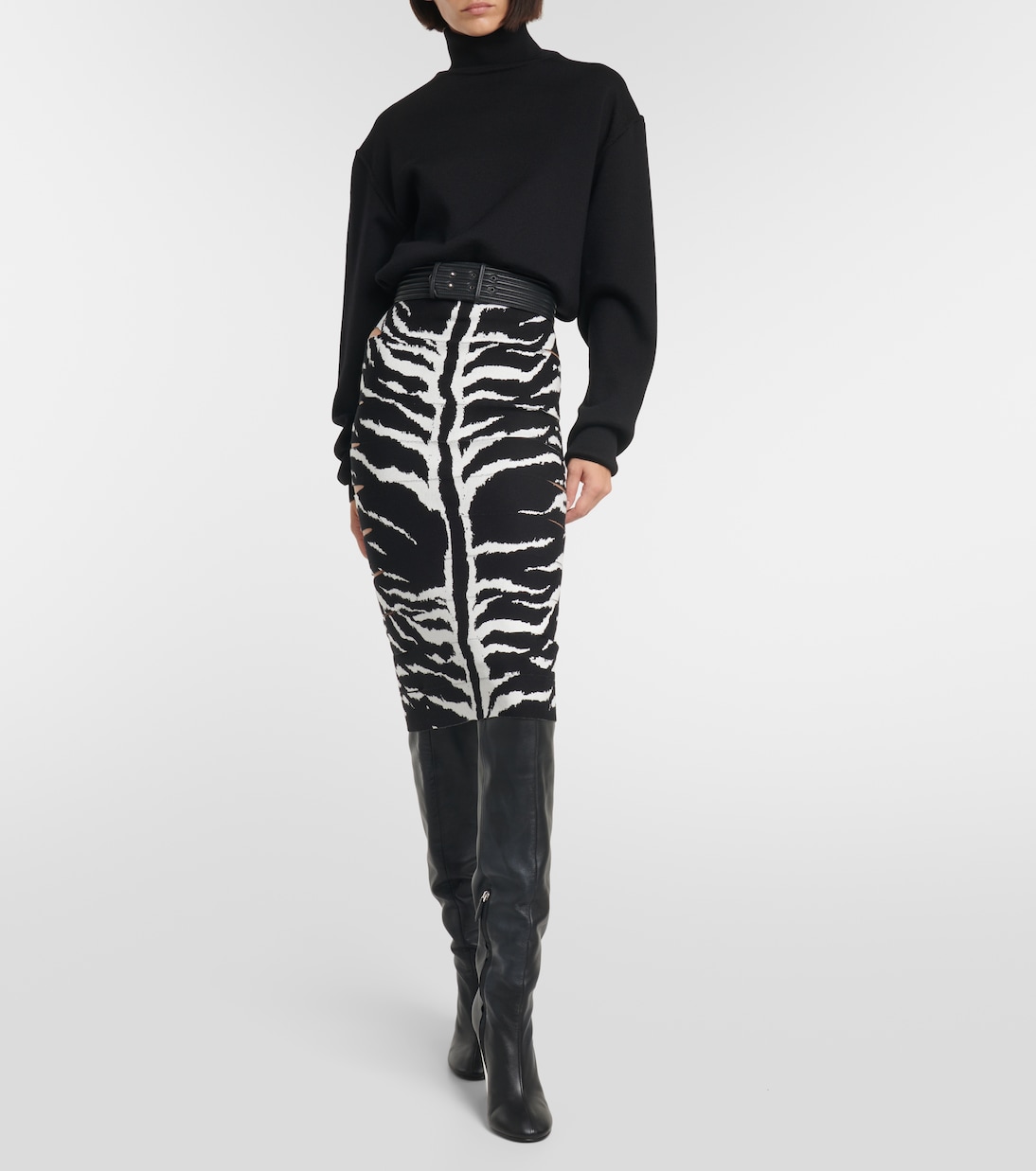 Zebra-Printed High-Rise Midi Skirt