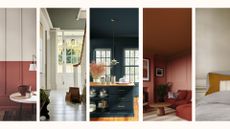 A compilation of rooms showing how to make a room look bigger with paint tricks