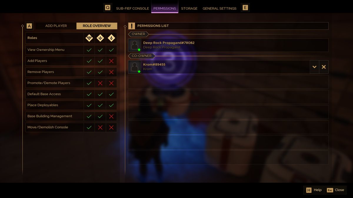 Dune: Awakening multiplayer - An overview of the role and permissions screen in multiplayer.