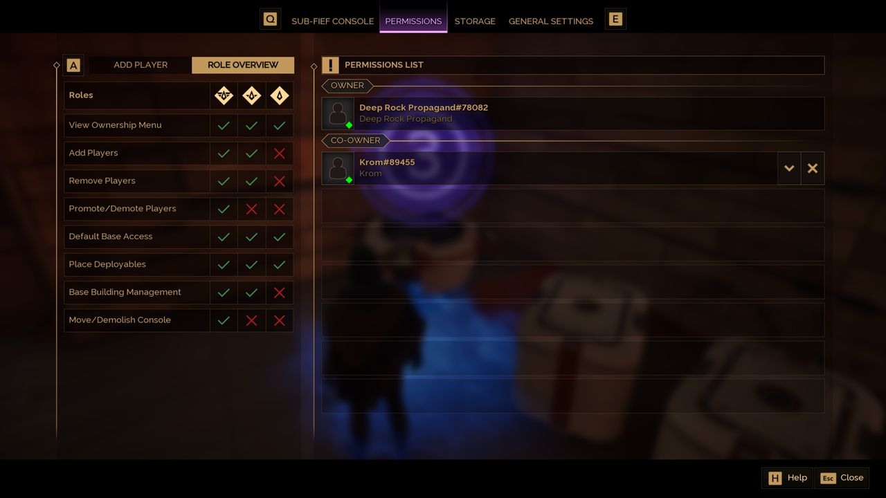 Dune: Awakening multiplayer - An overview of the role and permissions screen in multiplayer.