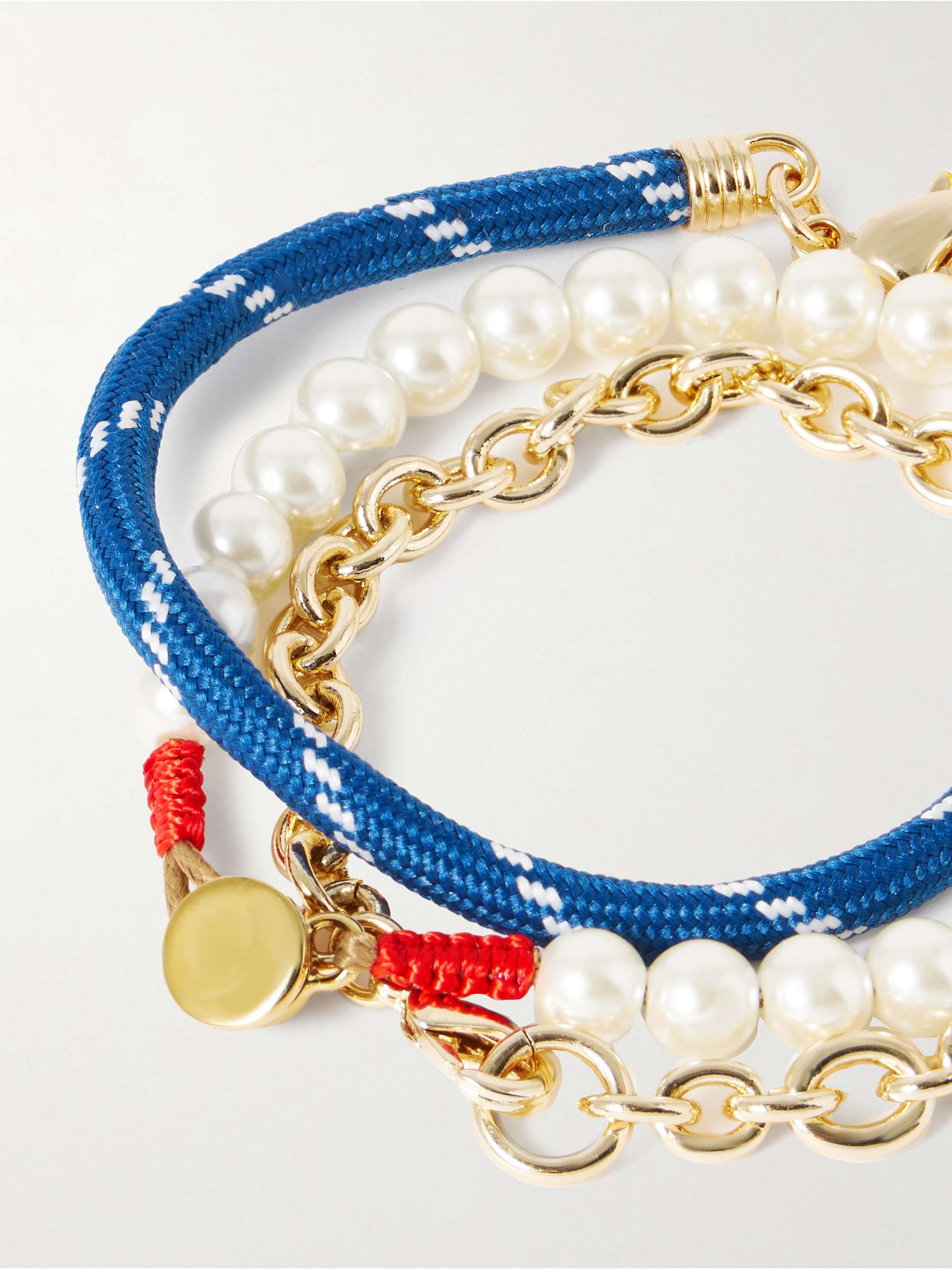 Happy Heart Trio set of three gold, ropes, artificial pearls and enamel bracelets