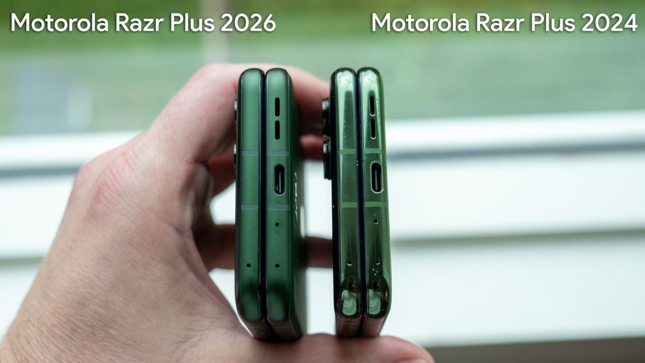 The Motorola Razr Plus 2026's bottom compared to the Motorola Razr Plus 2024