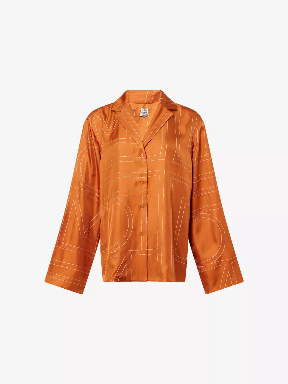 Monogram-Stitch Silk Pyjama-Style Top