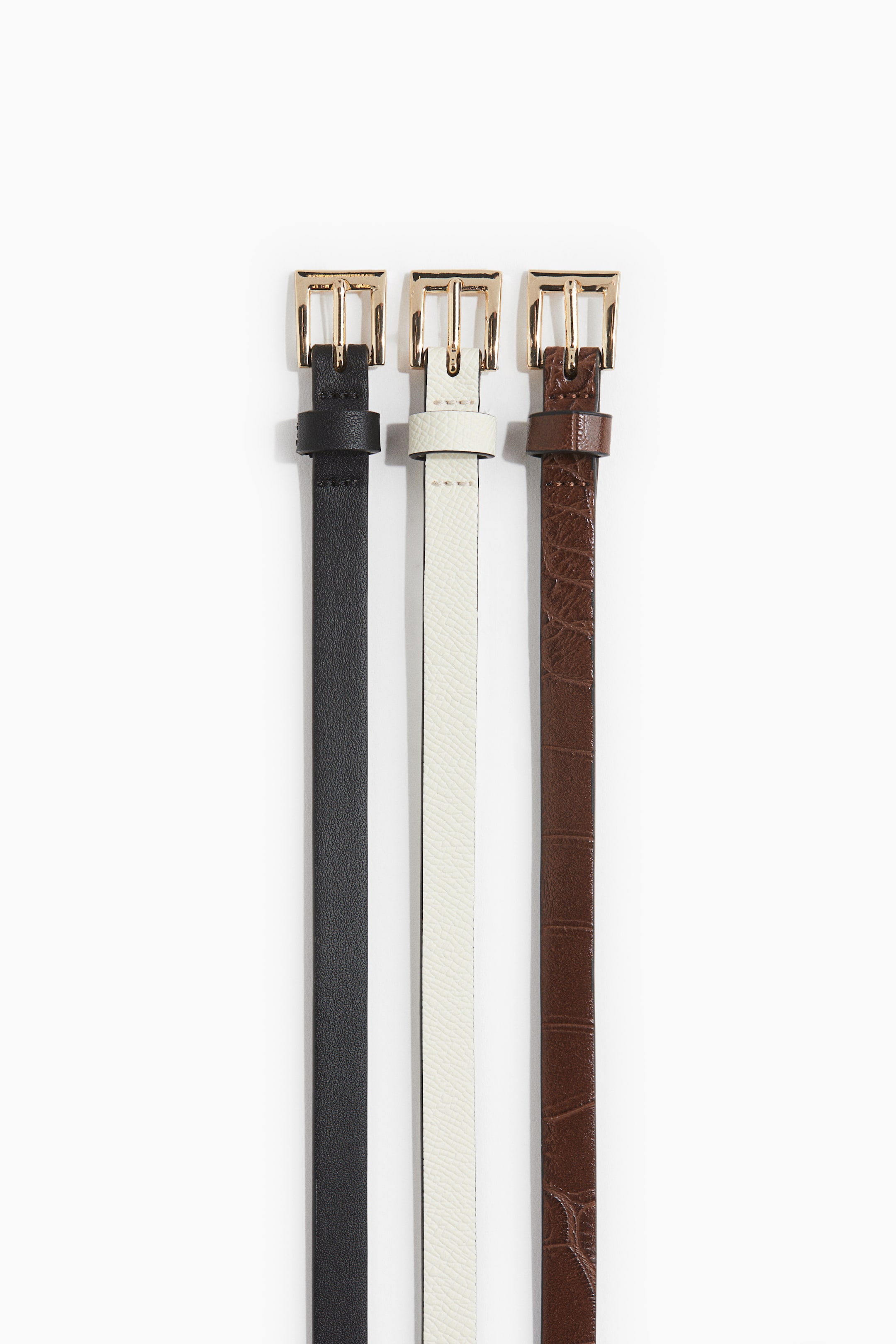 3-Pack Narrow Belts - Brown/white/black