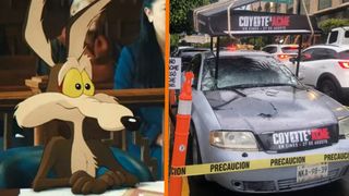 Coyote vs Acme advert showing a piano fallen on a parked car