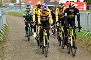 Van Aert with his Jumbo-Visma teammates during a Tour of Flanders course recon on Thursday