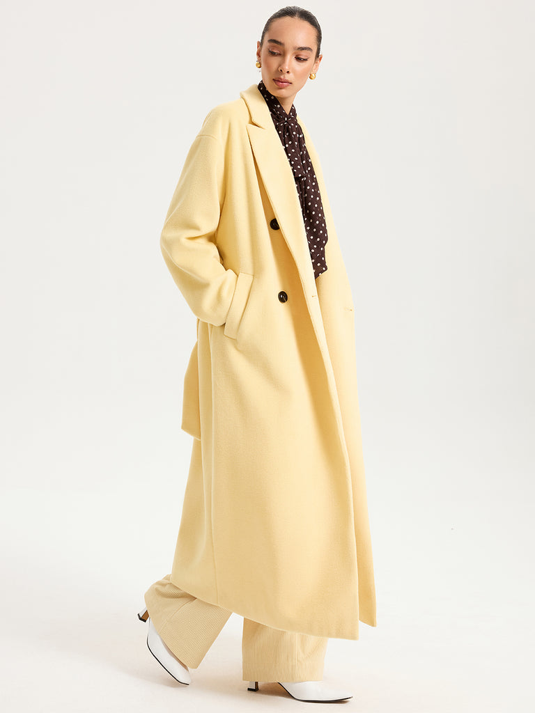 Belted Double-Breasted Lapel Long Coat