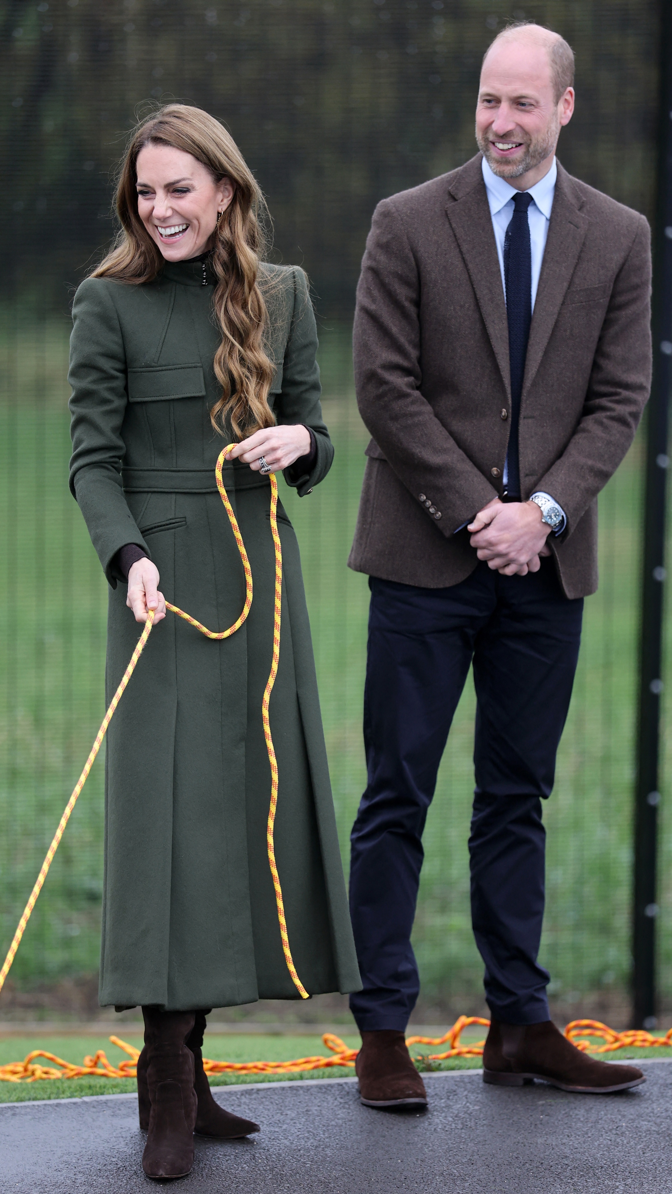 Catherine, Princess of Wales and Prince William observe a training scenario taking place at the Northern Ireland Fire &amp;amp; Rescue Service&#039;s (NIFRS) new Learning and Development College in Cookstown, Northern Ireland on October 14, 2025