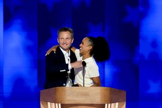 Kerry Washington and actor Tony Goldwyn during the Democratic National Convention (DNC) at the United Center in Chicago, Illinois, US, on Thursday, Aug. 22, 2024.