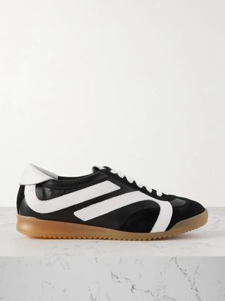 Track Paneled Suede-Trimmed Leather Sneakers