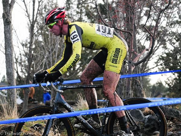 Chris Hurst (University Of Colorado-Boulder) in pursuit of race leader Zach McDonald.