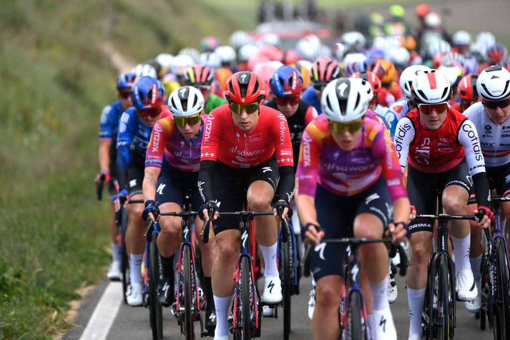 MELGARDEFERNAMENTAL SPAIN MAY 18 LR Marlen Reusser of Switzerland and Team SD Worx Protime and Spela Kern of Slovenia and Team Cofidis compete during the the 9th Vuelta a Burgos Feminas 2024 Stage 3 a 122km stage from Roa de Duero to Melgar de Fernamental UCIWWT on May 18 2024 in Melgar de Fernamental Spain Photo by Alex BroadwayGetty Images