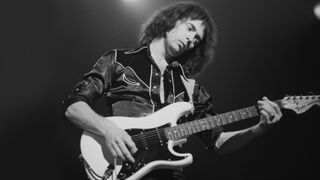 Guitarist Ritchie Blackmore performing with British rock group Rainbow, USA, May 1978