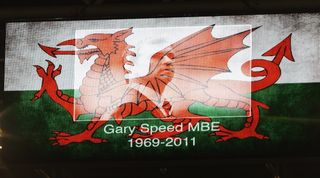 Gary Speed is remembered during a minute's silence ahead of the rugby between Wales and Australia at Millennium Stadium on December 3, 2011 in Cardiff.
