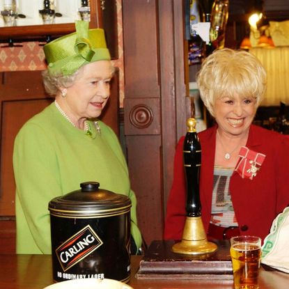 Queen Elizabeth ll visits Eastenders Set