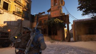 Arc Raiders Red Coral Jewelry: A player looking at the Red Tower building in Buried City.