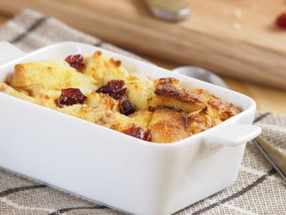 A dish of bread and butter pudding