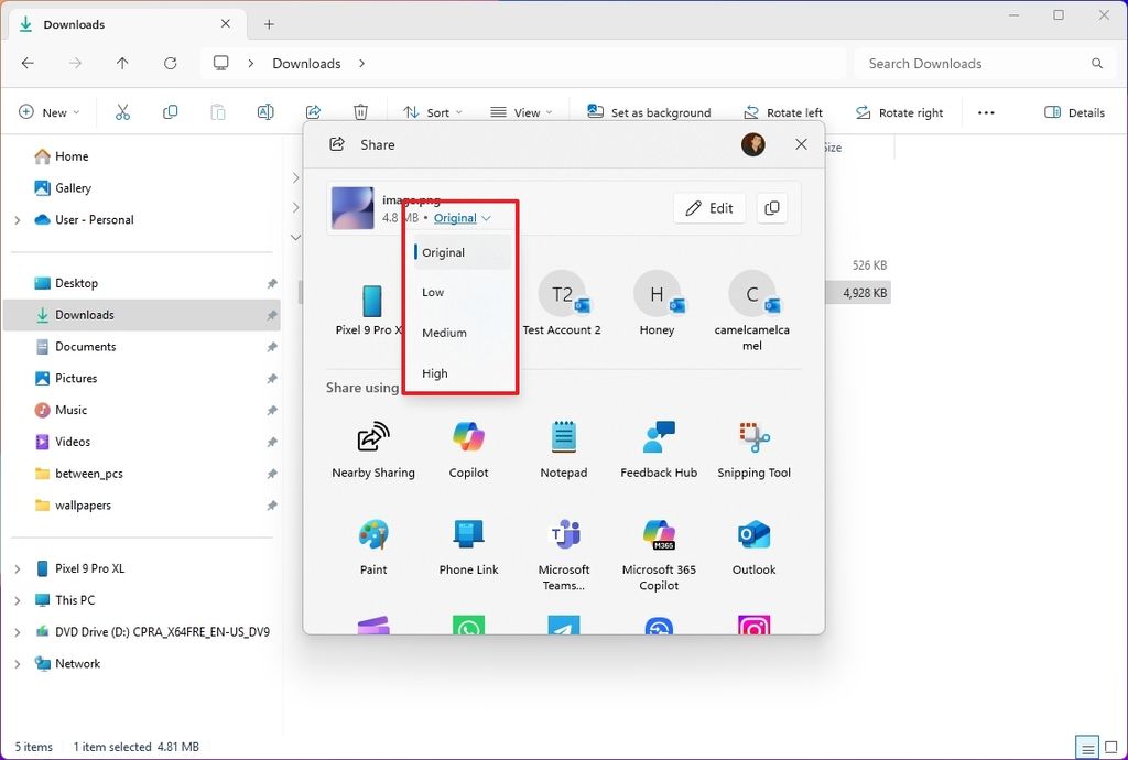 Windows Share image compression